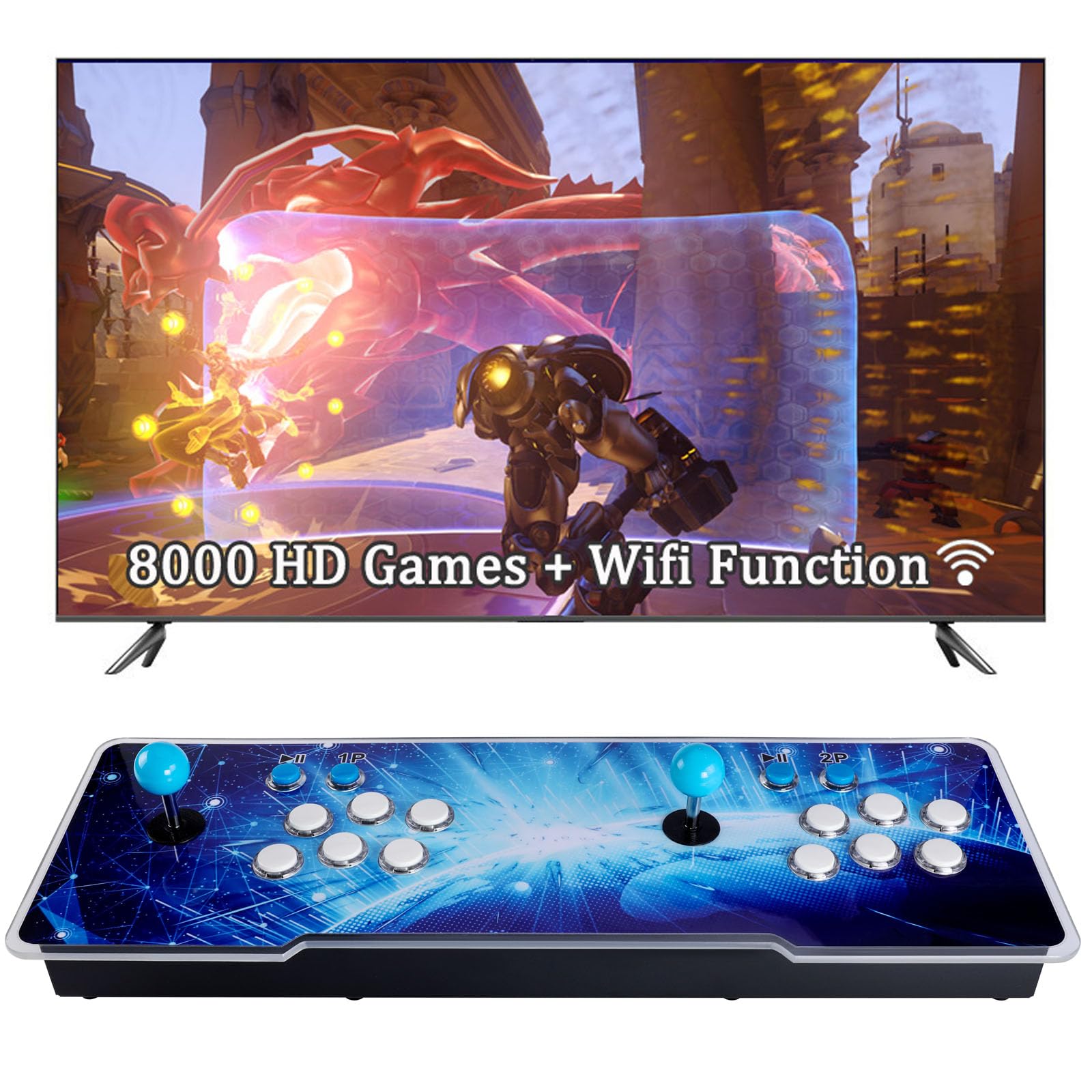 32000 Games 3D Pandora Box Arcade Game Console,Retro Video Game Machine for TV, 1280x720 HD Output,Search/Save/Hide/Pause Games,Support 4 Players,Two Splited Joysticks.