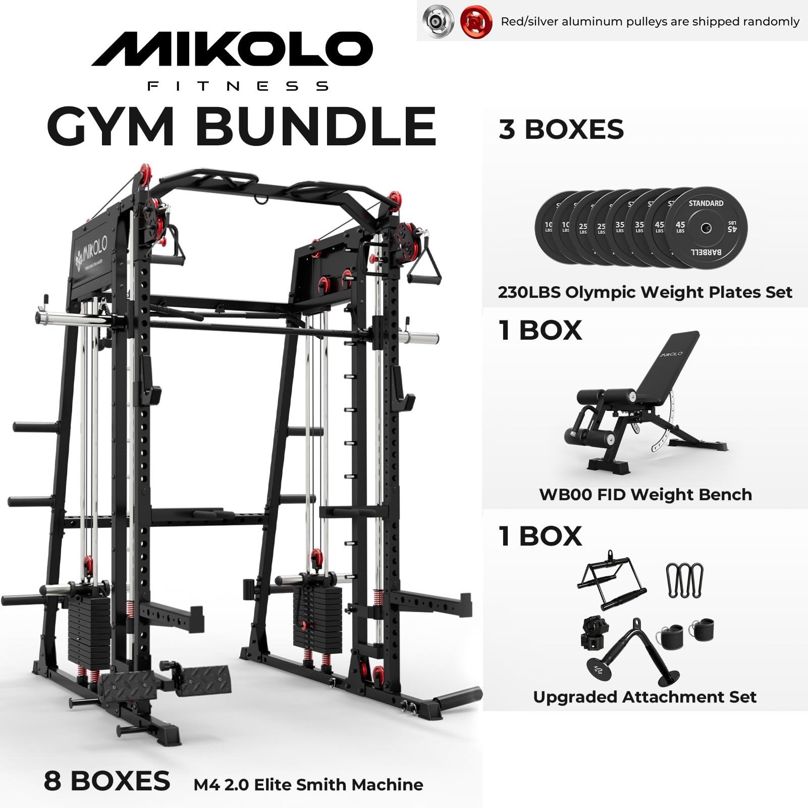 Mikolo M4 2.0 Smith Machine, 2200lbs Squat Rack with LAT-Pull Down System & Cable Crossover Machine, Training Equipment with Leg Hold-Down Attachment