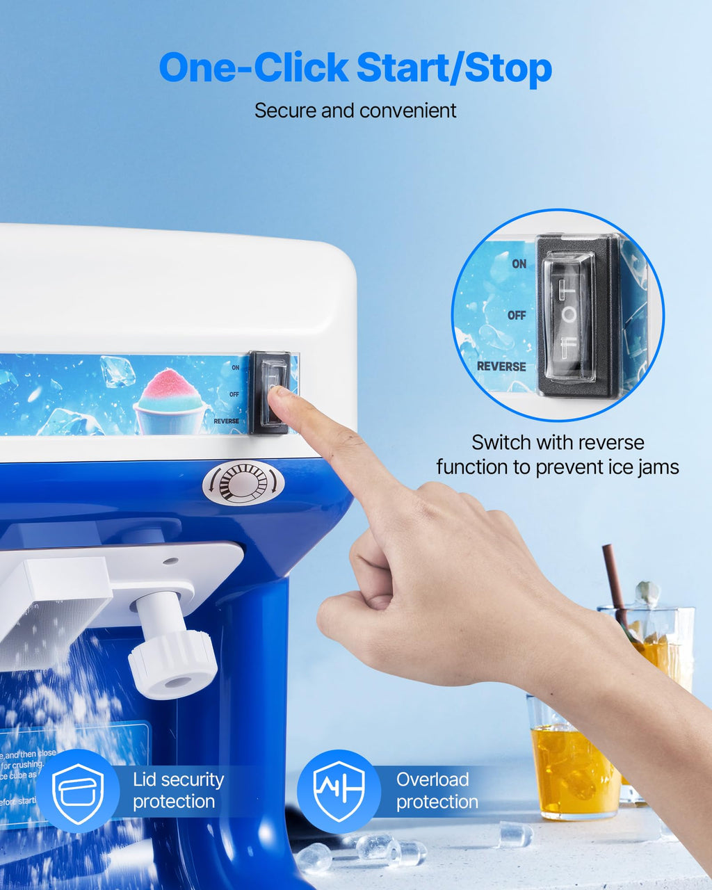 VEVOR Ice Shaver Machine Electric Snow Cone Machine, 265 LBS/H Shaved Ice Machine 250W Ice Crusher Triple Blades Tabletop Shaved Ice Maker with Adjustable Fineness for Home and Commercial Use