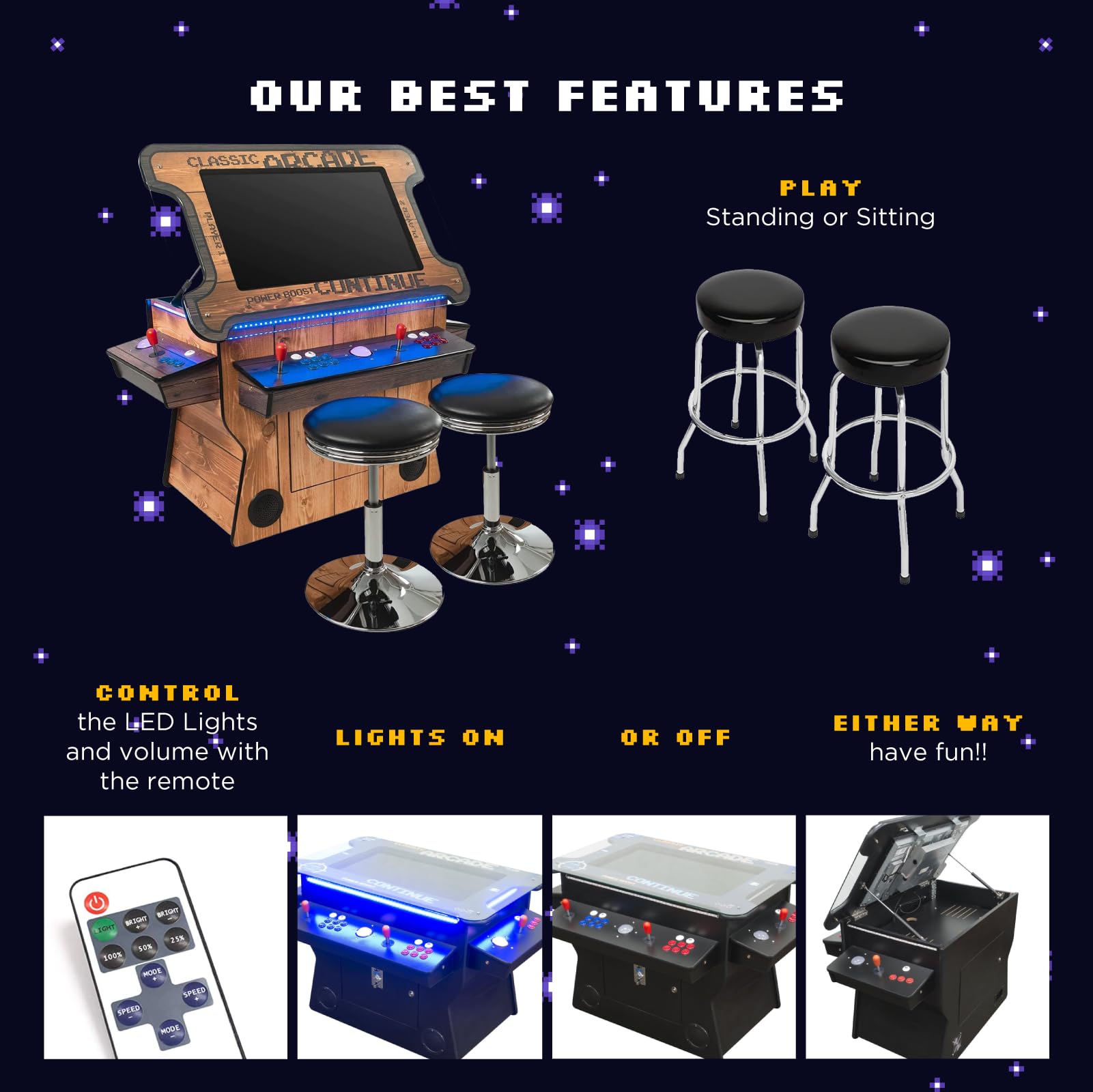 Creative Arcades Full Size Commercial Grade Cocktail Arcade Machine w/Lifting Screen | Trackball | Three-Sided | 4 Sanwa Joysticks | 2 Stools (4500 Games & 32" Screen & Woodgrain Edition)