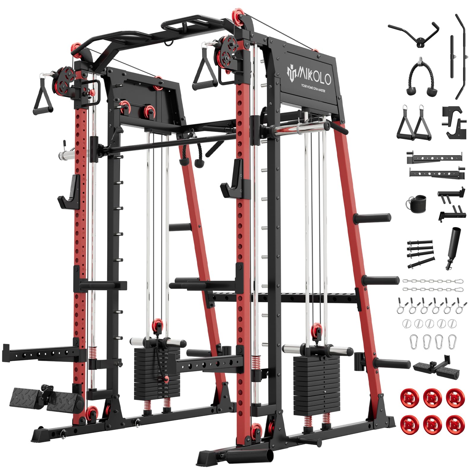 Mikolo M4 2.0 Smith Machine, All-in-One Home Gym Power Cage with LAT Pulldown & Cable Crossover, Squat Rack for Full Body Workouts