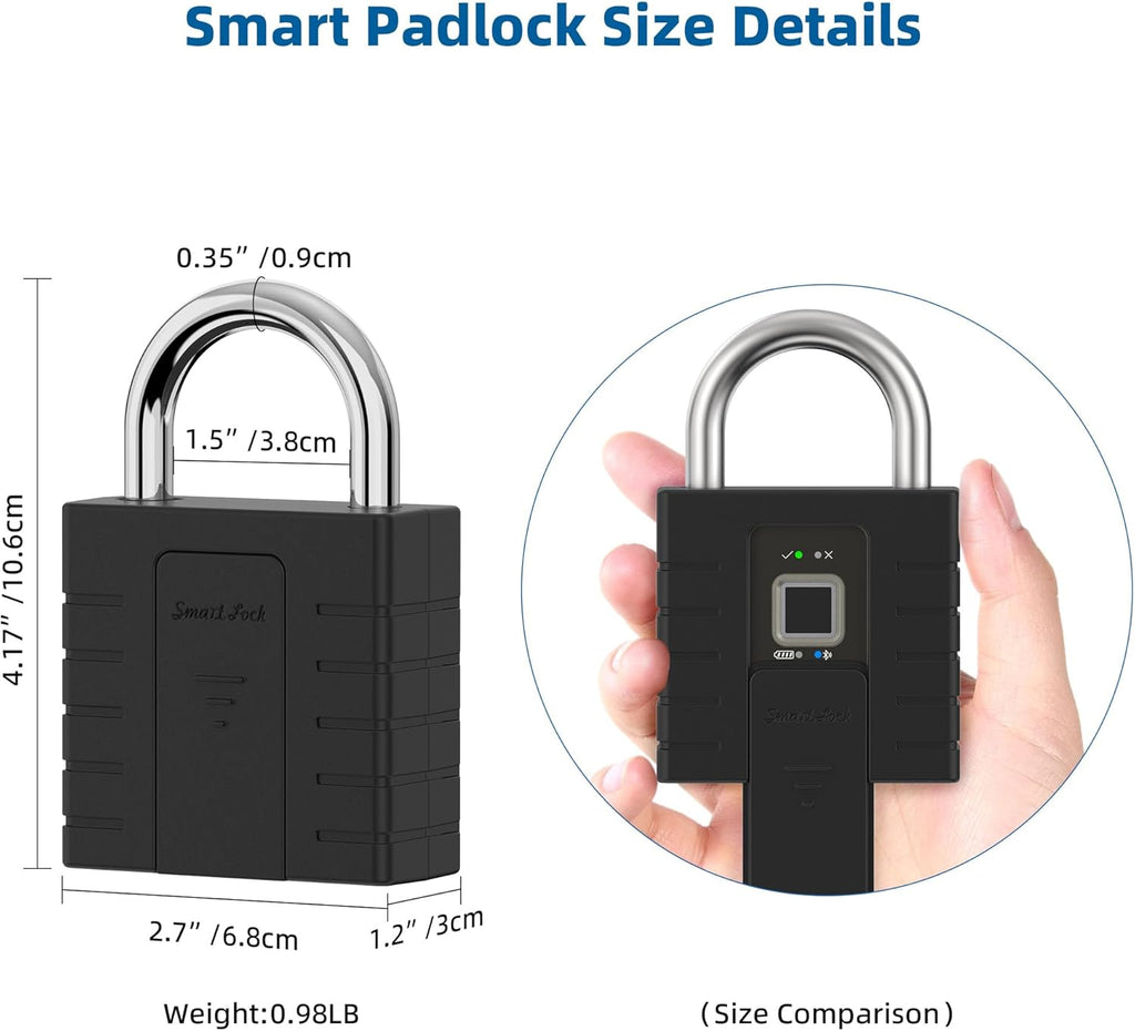 Smart Padlock with Keys, Heavy Duty Fingerprint Padlock, Remote Authorization via Phone, with Rest Key and 2 Keys,Waterproof Padlocks for School Locker,Truck,Warehouse,Gate,Office,Door