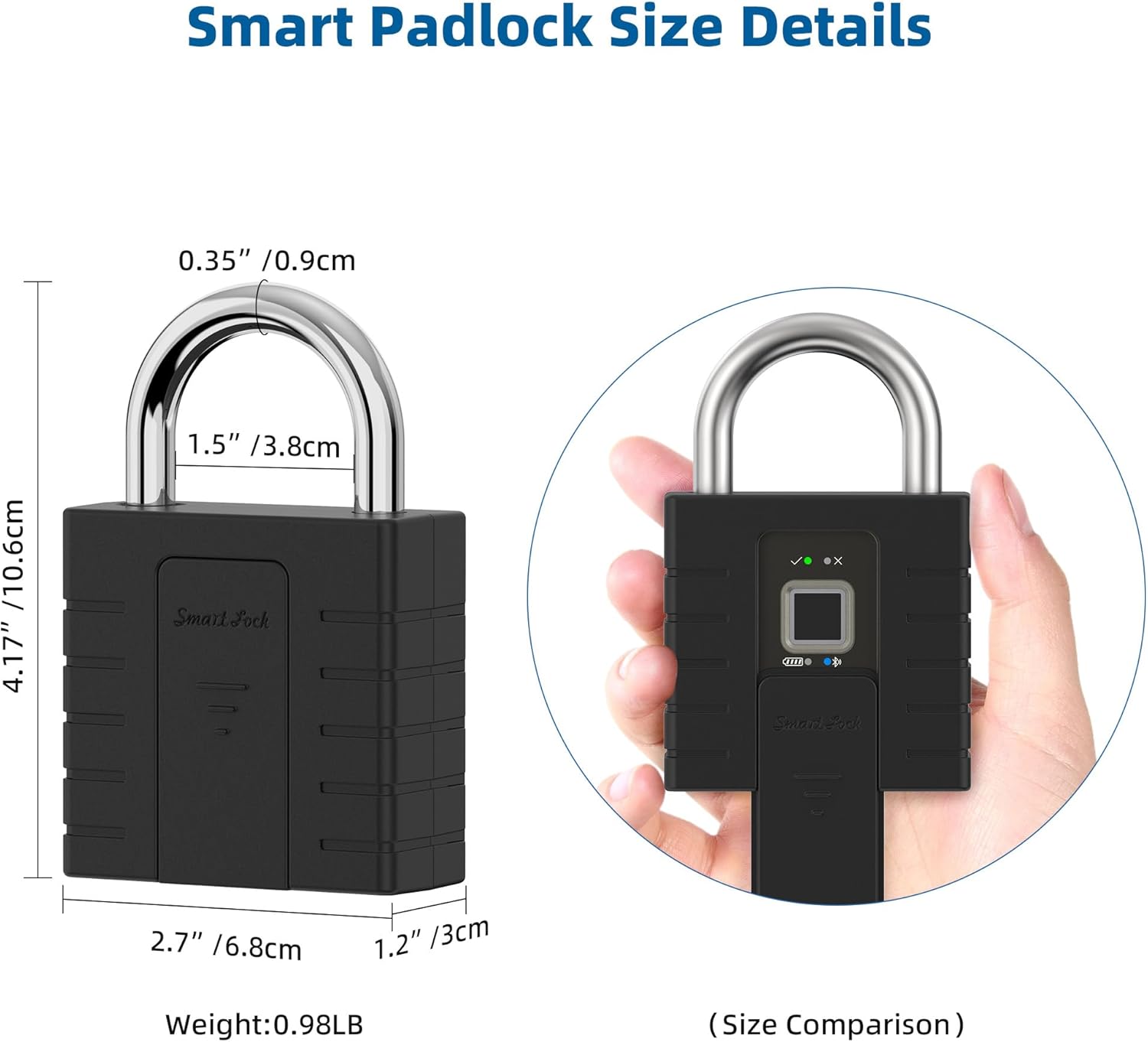 Smart Padlock with Keys, Heavy Duty Fingerprint Padlock, Remote Authorization via Phone, with Rest Key and 2 Keys,Waterproof Padlocks for School Locker,Truck,Warehouse,Gate,Office,Door