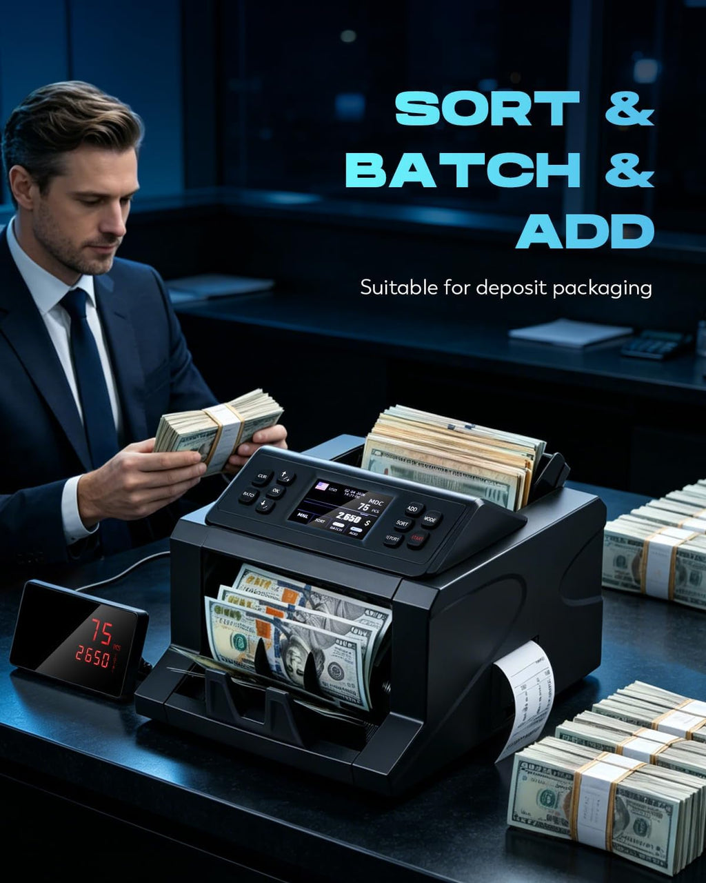CGOLDENWALL Money Counter Machine, Mixed Denomination Bill Counter, Cash Counting with Built-in Printer, Portable Currency Detector, Counterfeit Bank Scanner, Dollar Sorter for Business, CIS/UV/IR/MG