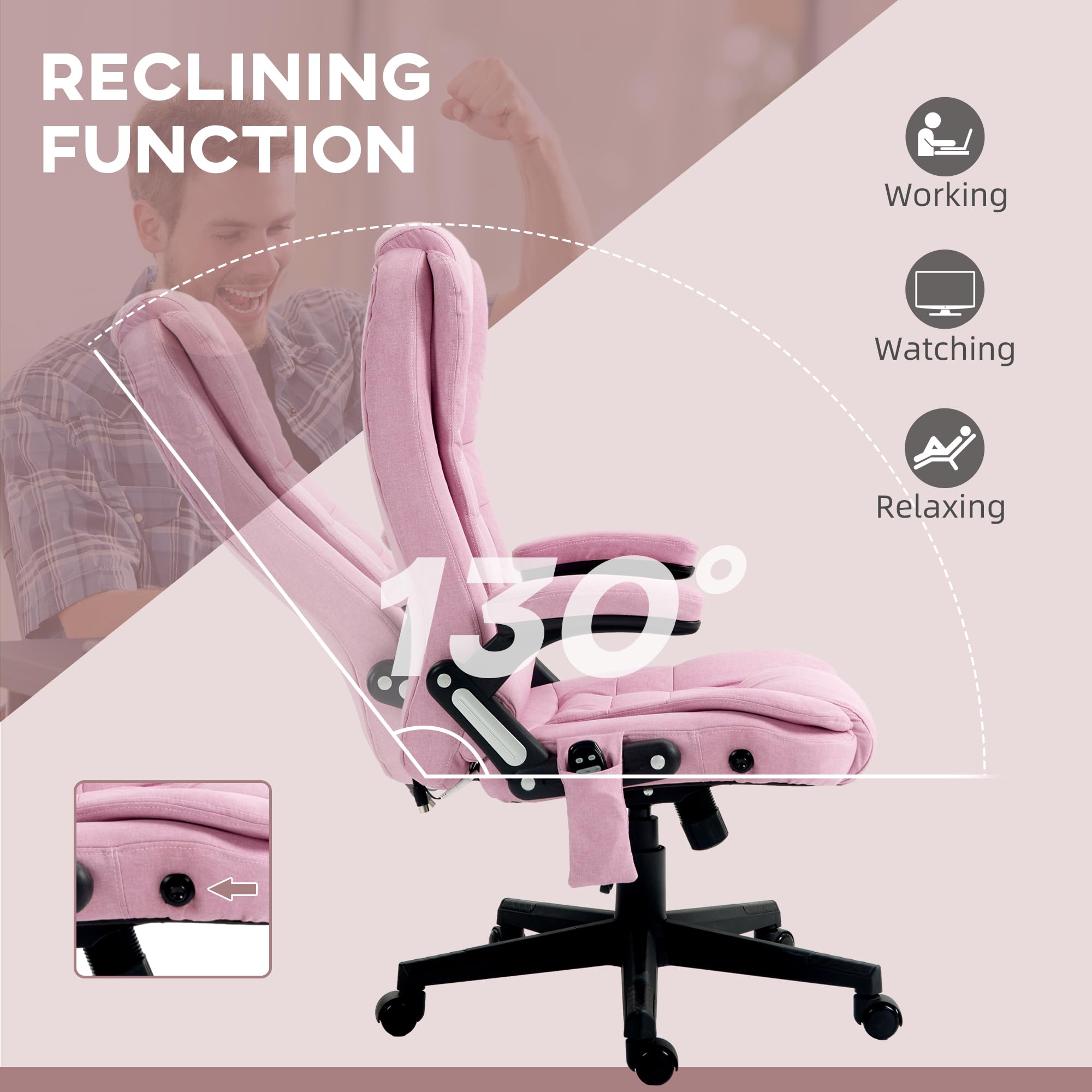 Vinsetto 6 Point Vibrating Massage Office Chair with Heat, Linen High Back Executive Office Chair with Reclining Backrest, Padded Armrests and Remote, Black