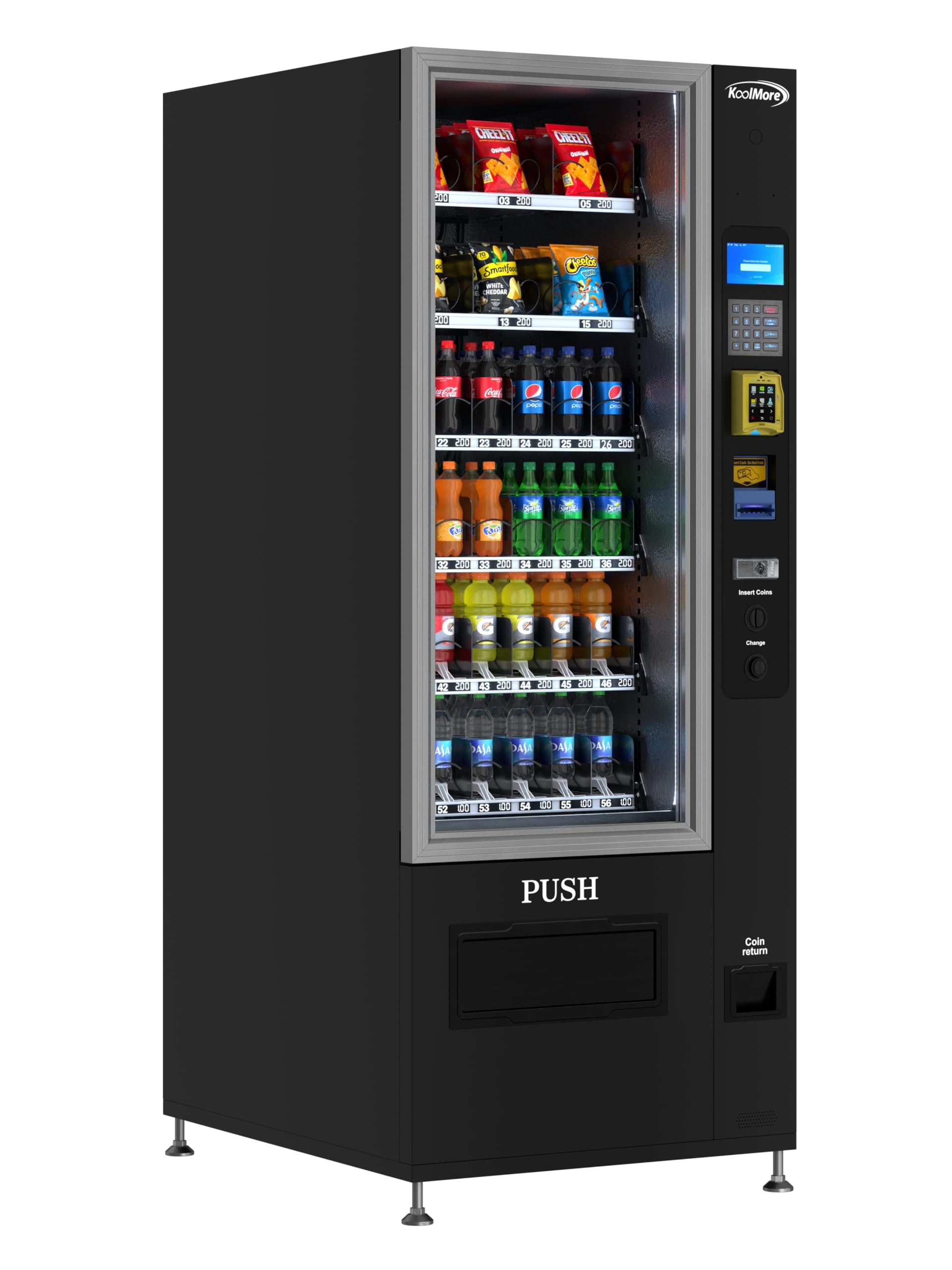 KoolMore Refrigerated Snack Vending Machine with 36 Slots Featuring a Credit Card Reader and Coin/Bill Acceptor in Black (KM-VMR-30-BCR)