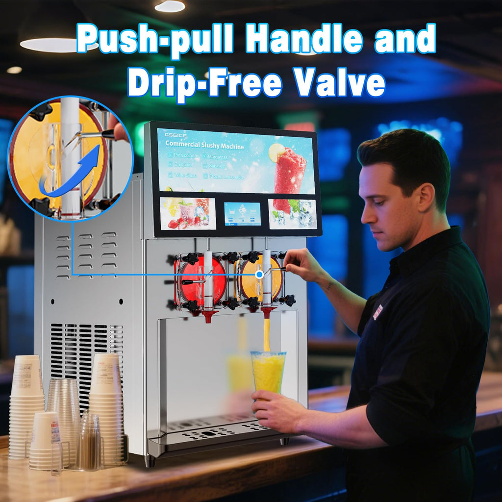 Slushie Machine Commercial 18 Minute First Batch 3.2 Gals Capacity Margarita Machine 4-6.6 Gallons Per Hour High Output 1550W Slushy Machine for Bars Restaurants Pool Party Food Truck Catering Events