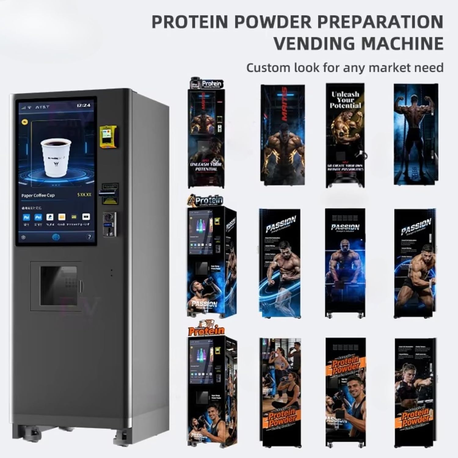 Commercial protein shake vending machine, 24-hour self-service, touch screen, multiple payment methods, suitable for gyms and offices.