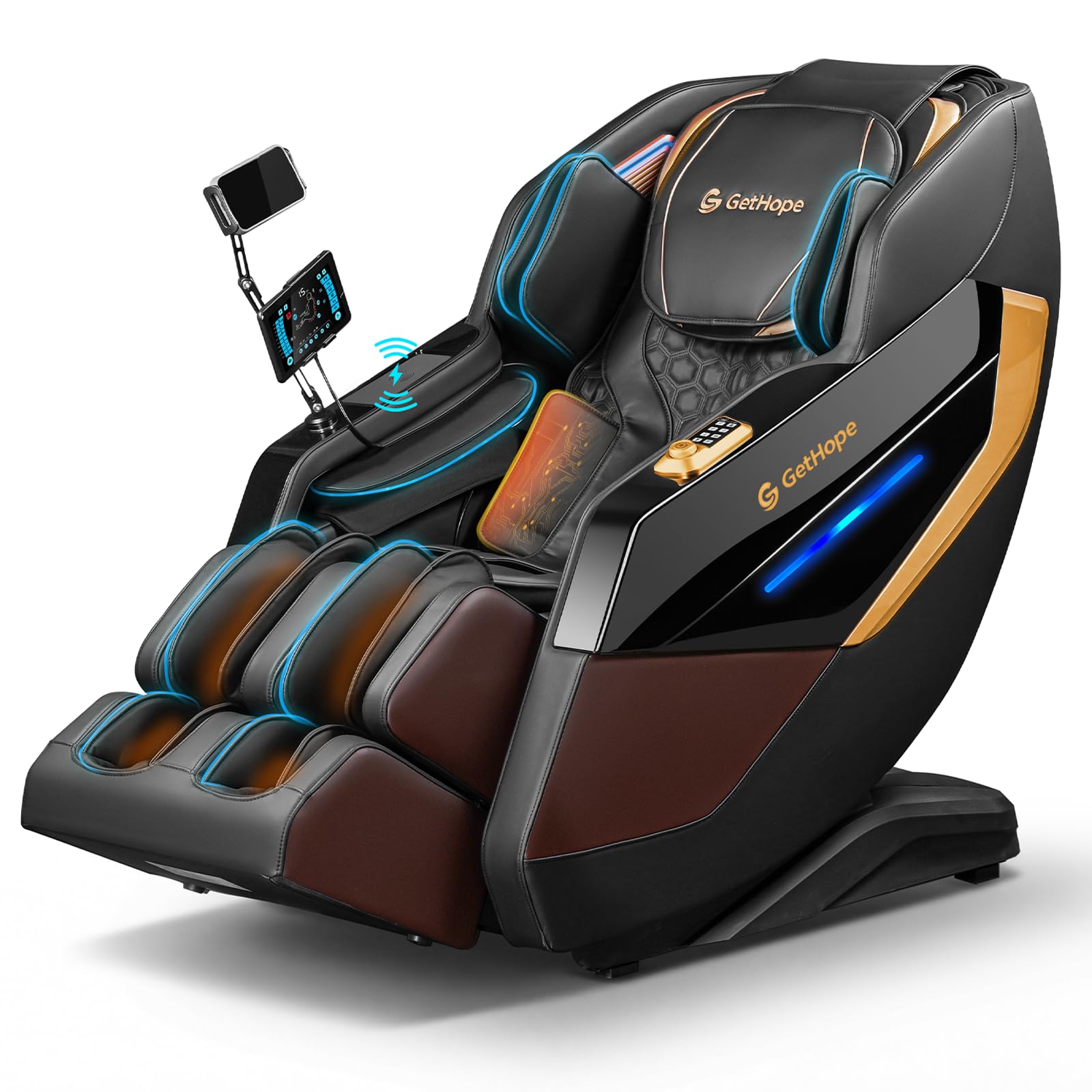 Massage Chair Full Body 4D Zero Gravity Massage Chair Recliner with 57.1" SL-Track Shiatsu Massage Lumbar Heat 40 Airbags Foot Rollers AI Voice 7" Touchscreen Bluetooth