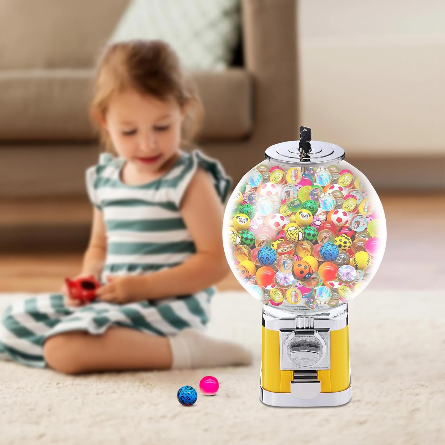 Vending Machine Candy Gumball Machine, Commercial Vending Machine, Candy Vending Machine for 0.39-1.26in Gadgets, 18.11in Height, for Game Stores, Retail Stores Vintage Style Clear, Yellow