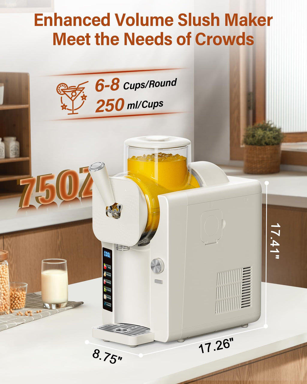 Slush Machine & Ice Cream Maker Machine 2-IN-1, 6 Modes for Smoothies, Milkshakes, Cocktails, Margarita, and Ice Cream, Double-Layer Tank, With Ice Cream Cone Holder, Self-Cleaning, For Home Use