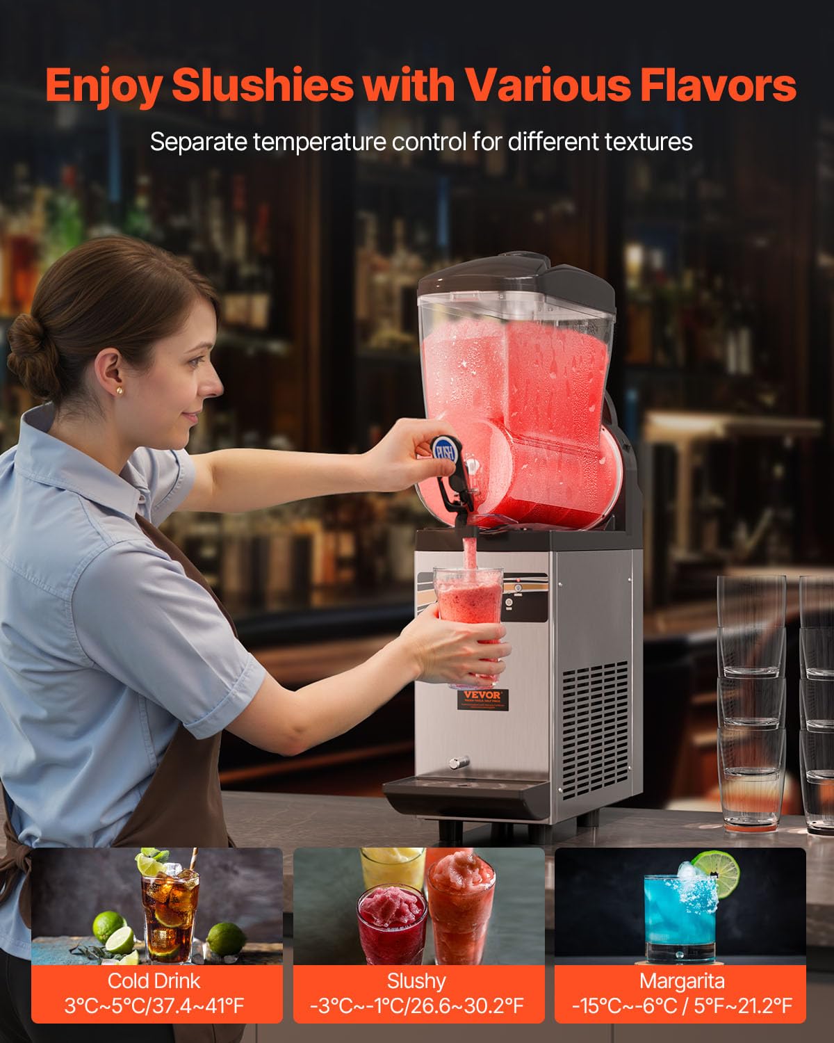 VEVOR Slushie Machine, 15L Single Tank Commercial Margarita Machine, 60 Cups Stainless Steel Margarita Smoothie Frozen Drink Machine, Slushy Machine for Home Party Restaurants Cafe Bars