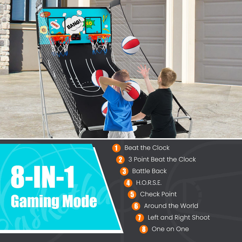 Giantex Foldable Basketball Arcade Game, 8 Game Options, Electronic Double Shot 2 Player w/ 4 Balls and LED Scoring System, Indoor Basketball Game for Kids, Adults