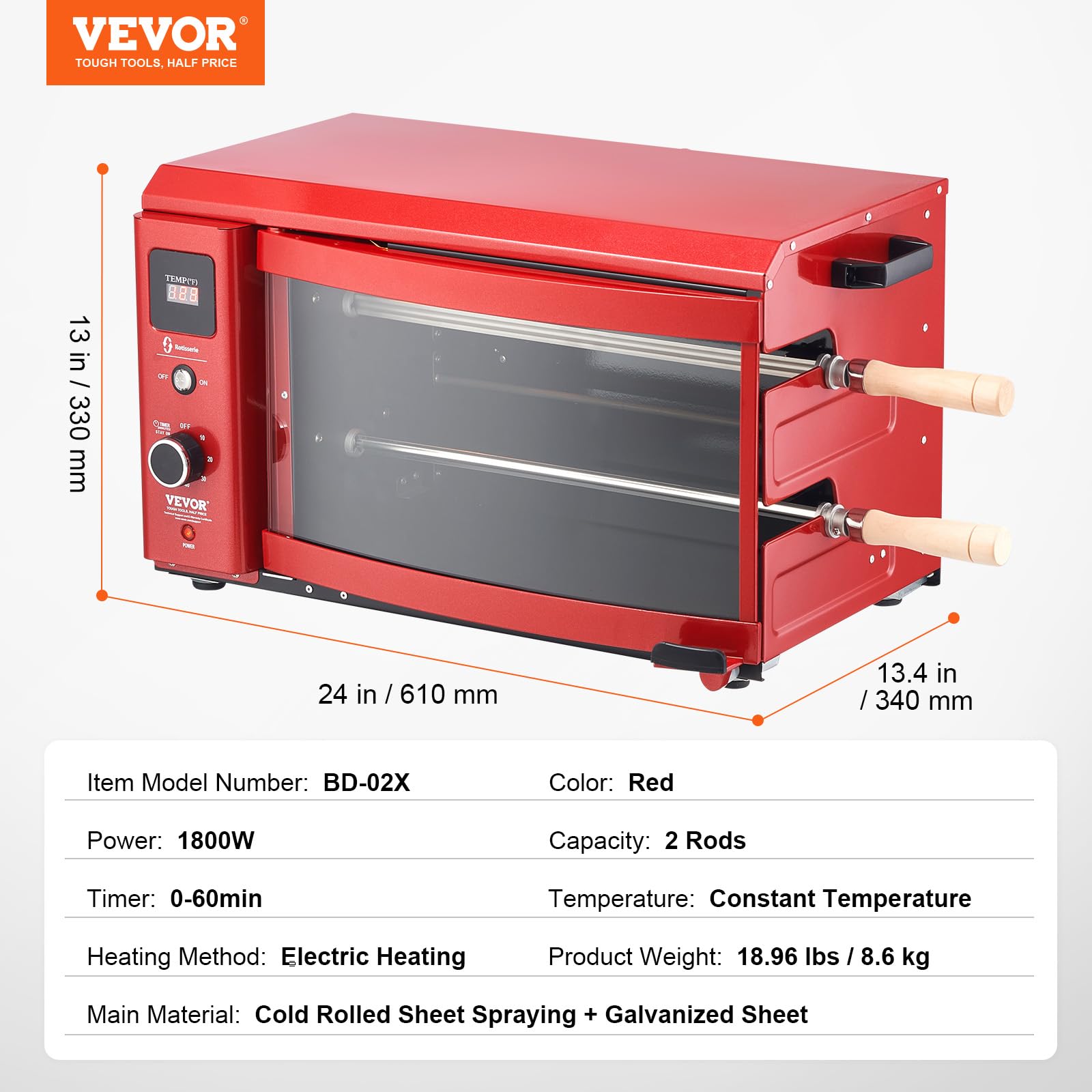 VEVOR Shawarma Grill Machine, Chicken Shawarma Cooker Machine Countertop, Electric Stainless Steel Broiler Gyro Rotisserie Oven Doner Kebab Machine, for Home Restaurant Kitchen Parties