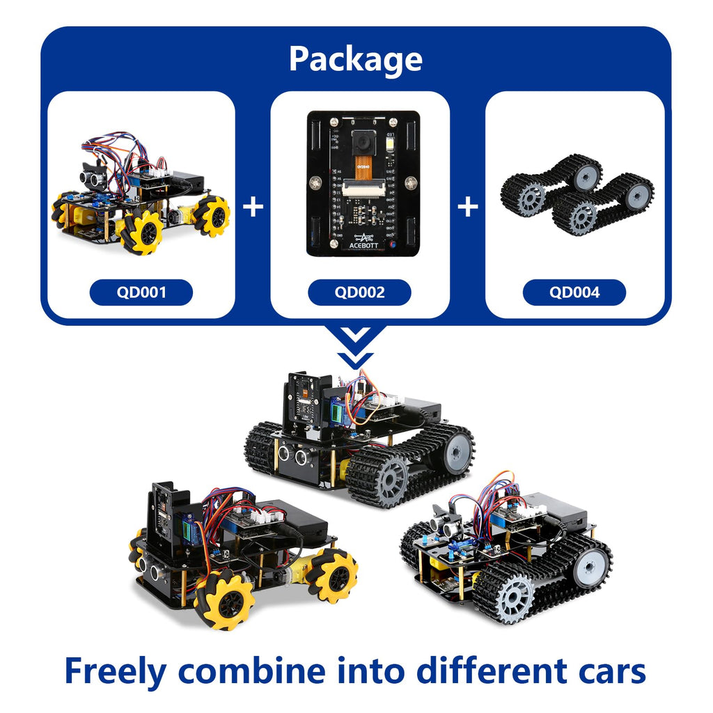 Robotics for Kids Ages 12-16, ACEBOTT 4 in 1 Smart Robot Arm with 5DOF + Tank Car, STEM Toys Coding Kit Compatible with Arduino & Scratch, App & Remote Control, for Kids & Teens