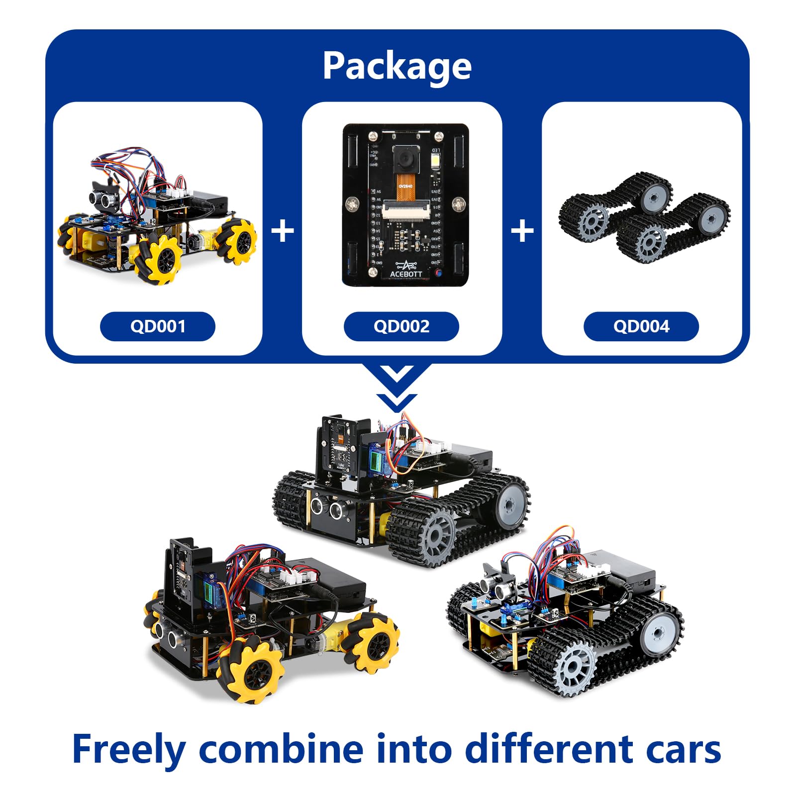 Robotics for Kids Ages 12-16, ACEBOTT 4 in 1 Smart Robot Arm with 5DOF + Tank Car, STEM Toys Coding Kit Compatible with Arduino & Scratch, App & Remote Control, for Kids & Teens