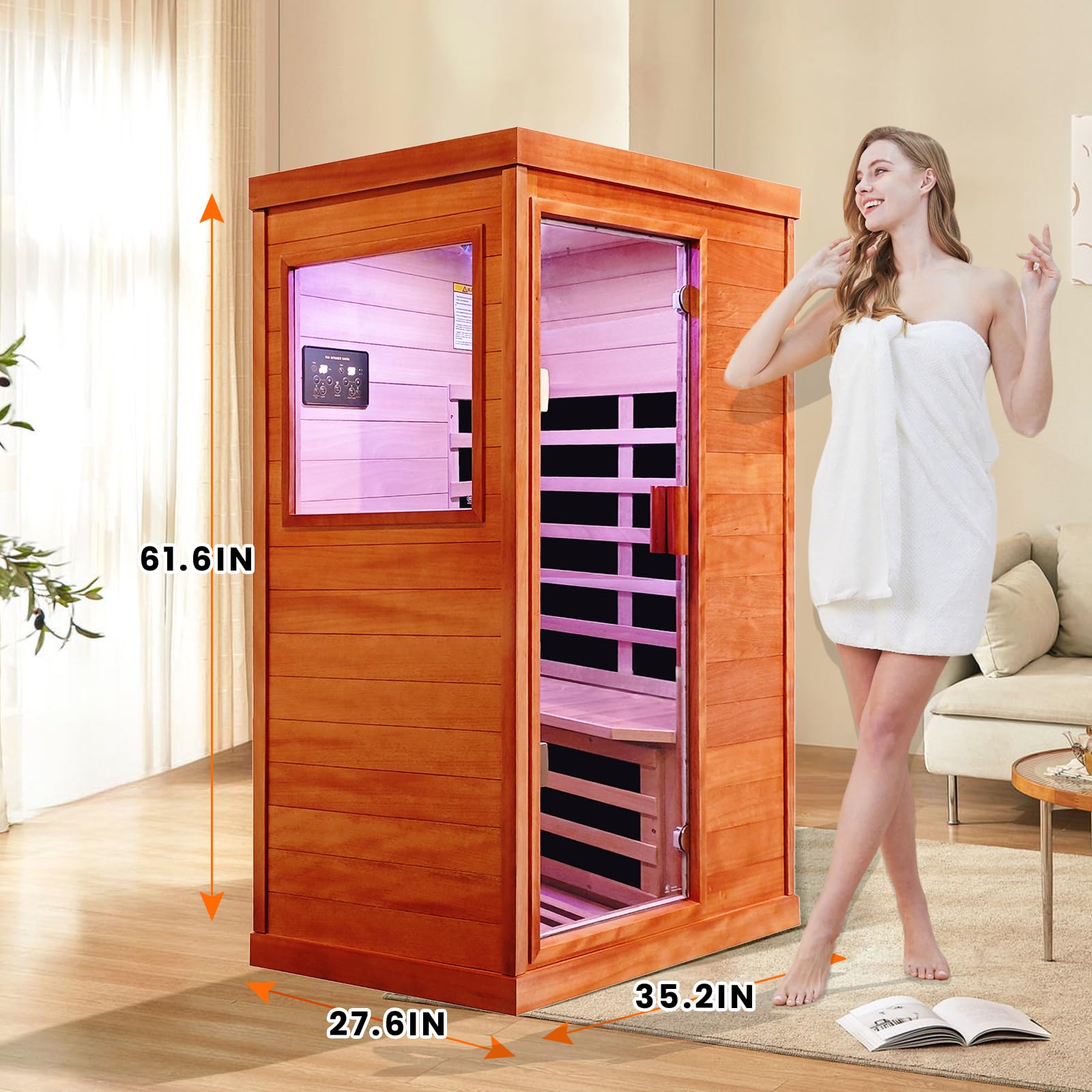 2 Person Infrared Sauna Far Infrared Sauna Room for Home Indoor 2000W Low-EMF Wood Dry Sauna with Full Starry Sky Lights Ceiling in 7 Color Speaker Fast Heating Easy Assembly- 47.3*41.3*74.8 IN