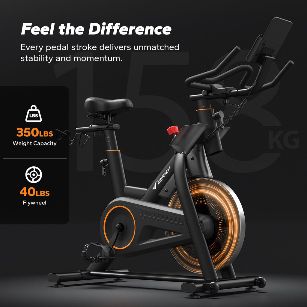 Merach Magnetic Exercise Bike, Heavy Duty Stationary Bike with Automated Resistance, 300 350 Lbs Weight Capacity, Low Noise Indoor Workout Bike for Home Gym with Self-Developed App