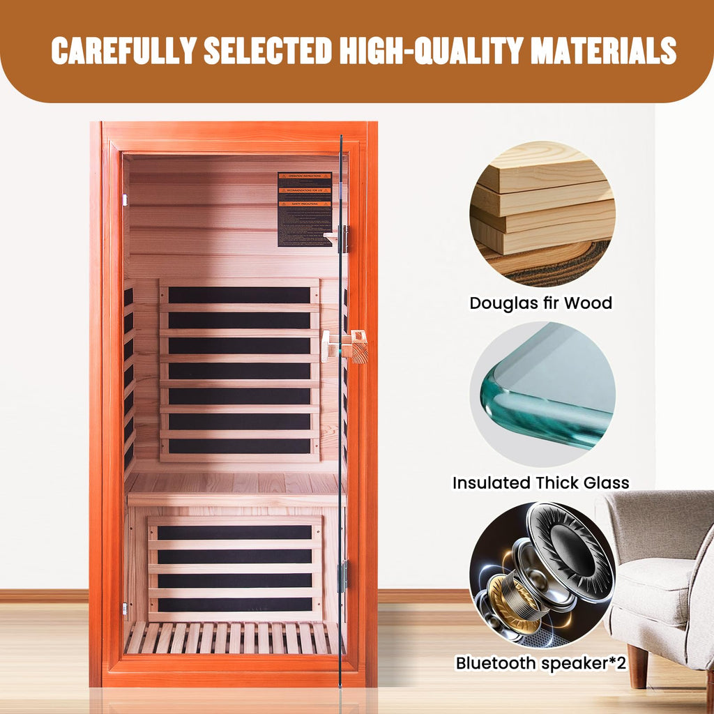 2 Person Infrared Sauna Far Infrared Sauna Room for Home Indoor 2000W Low-EMF Wood Dry Sauna with Full Starry Sky Lights Ceiling in 7 Color Speaker Fast Heating Easy Assembly- 47.3*41.3*74.8 IN