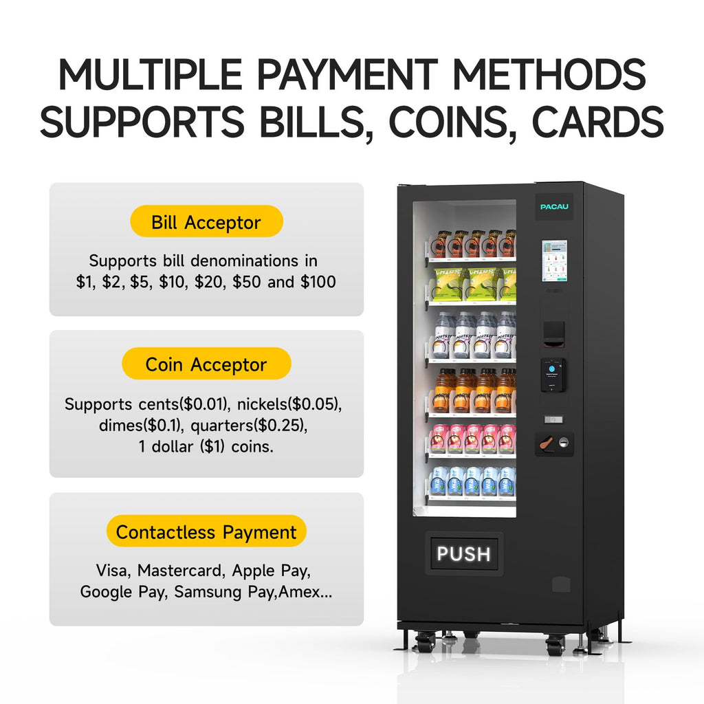 Smart Vending Machine, 36-Slot Refrigerated Snack and Beverage Vending Machine for Commercial Use, Automatic Drink and Snack Dispenser for Offices, Gyms, Convenience Stores