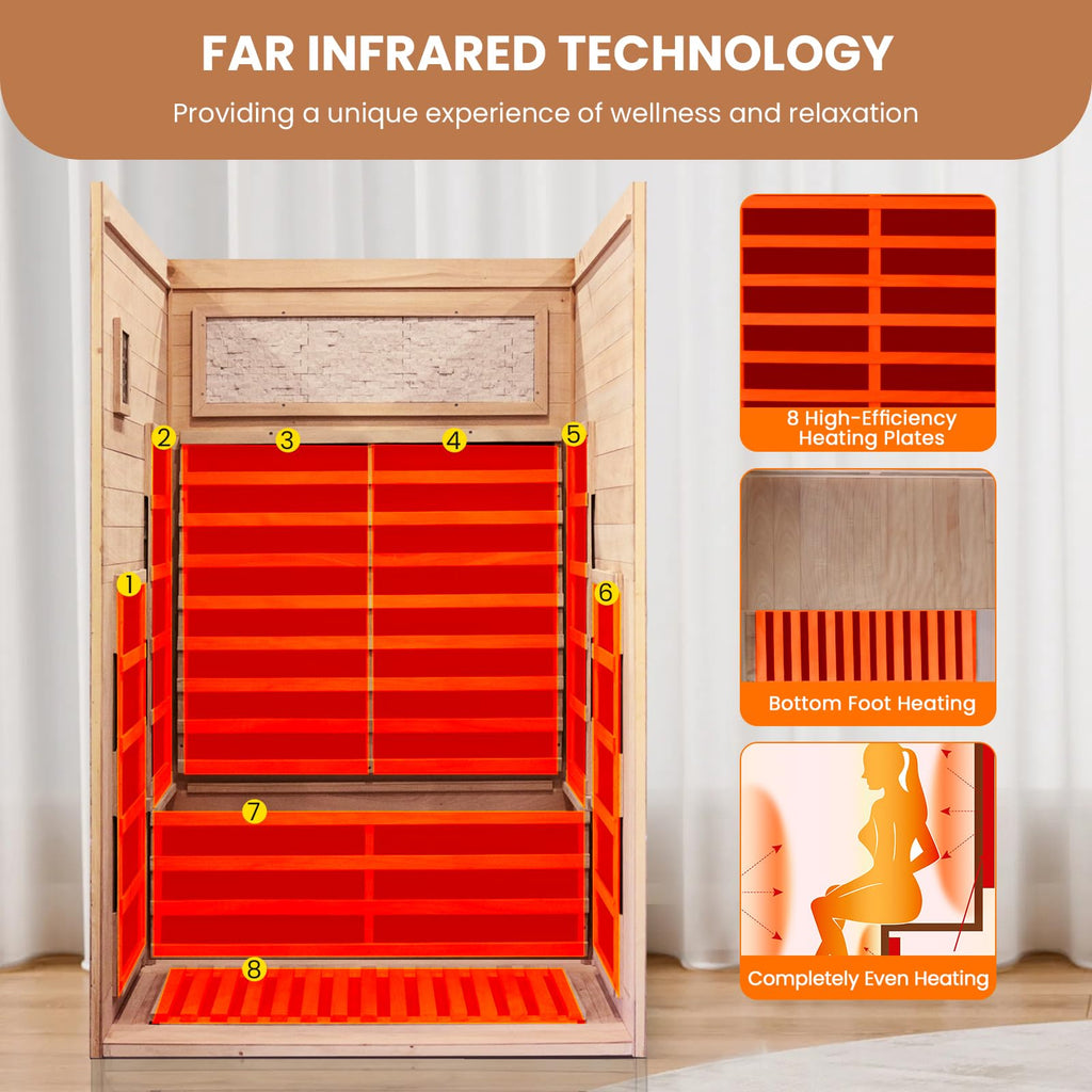 2 Person Infrared Sauna Far Infrared Sauna Room for Home Indoor 2000W Low-EMF Wood Dry Sauna with Full Starry Sky Lights Ceiling in 7 Color Speaker Fast Heating Easy Assembly- 47.3*41.3*74.8 IN