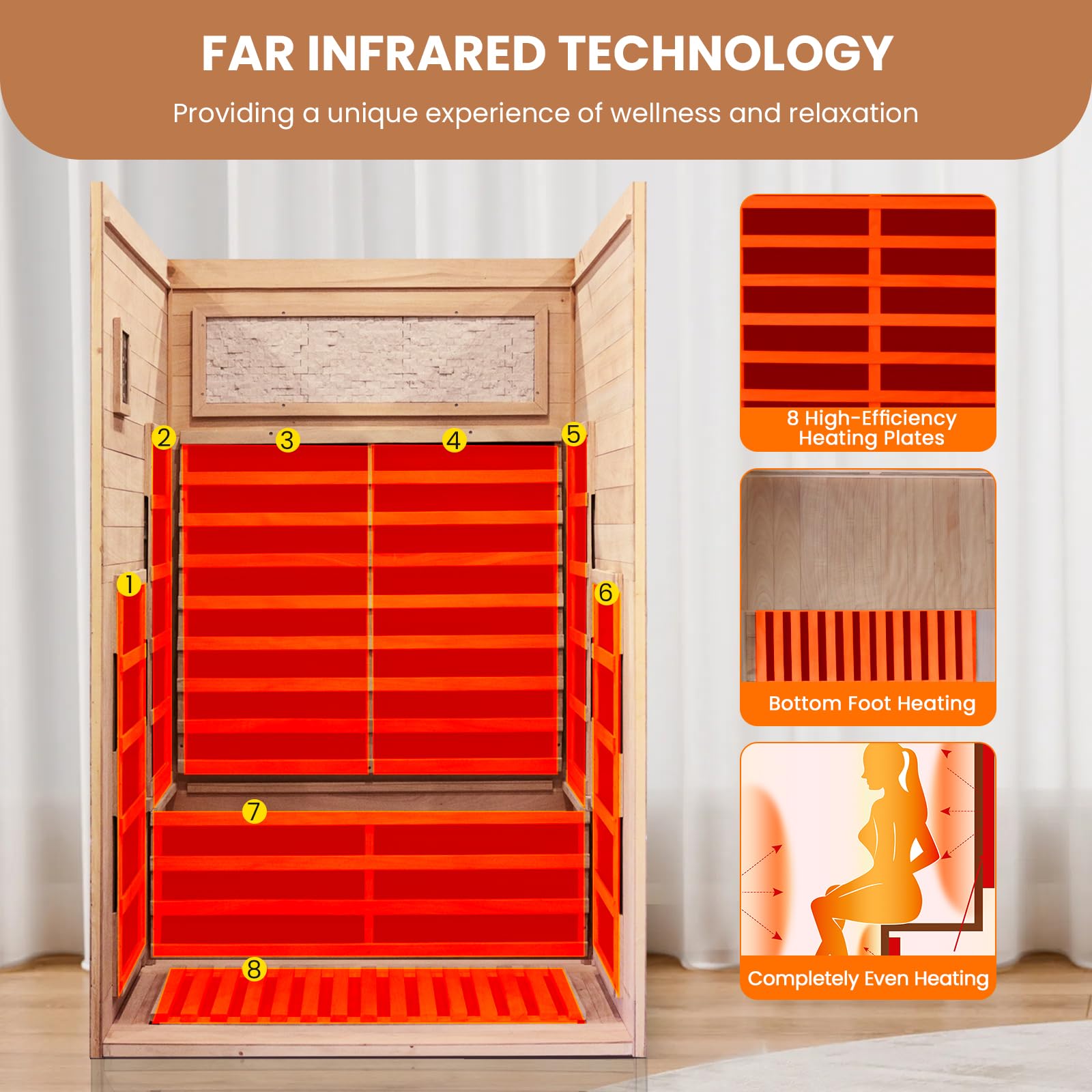 2 Person Infrared Sauna Far Infrared Sauna Room for Home Indoor 2000W Low-EMF Wood Dry Sauna with Full Starry Sky Lights Ceiling in 7 Color Speaker Fast Heating Easy Assembly- 47.3*41.3*74.8 IN