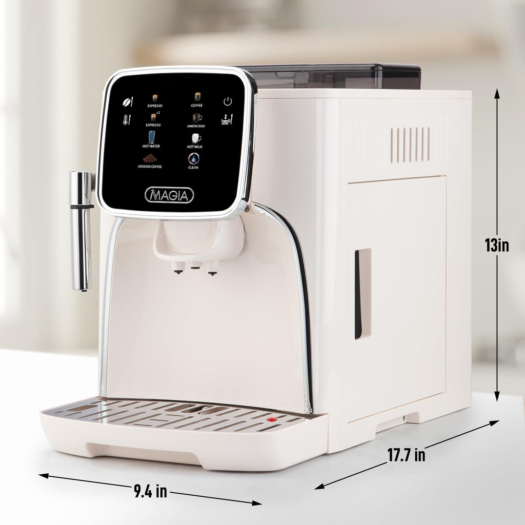 Zulay Magia Super Automatic Espresso Maker Machine with Grinder - 19 Fully Customizable Coffee Options, Auto Cleaning, Milk Foam System - for Latte, Cappuccino - Ultra LUX - White (13.7x17.7x9.4)
