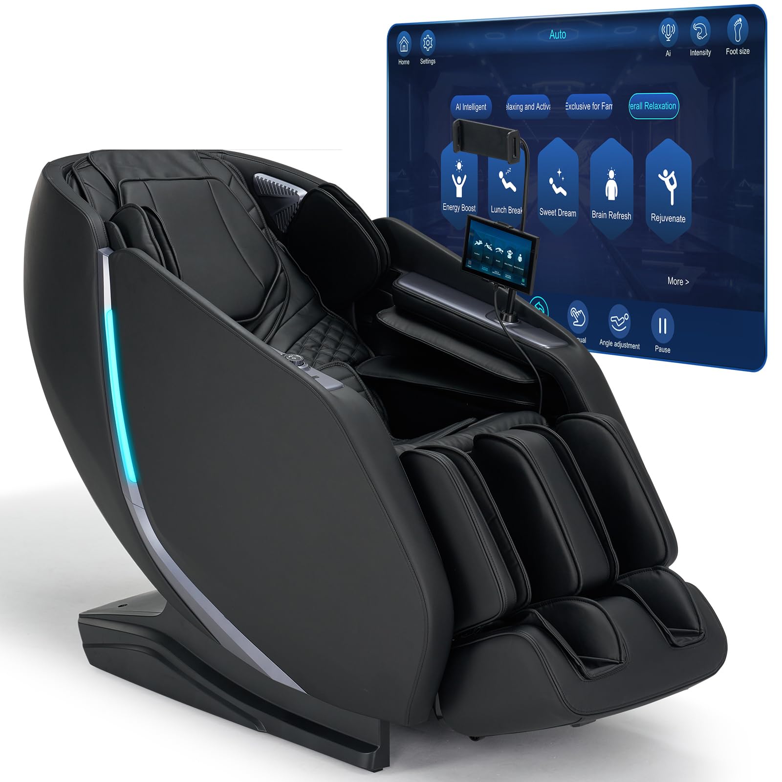 Massage Chair Full Body Zero Gravity, 3D ‌SL-Track Shiatsu Massage with Unique Rocking Sleep Mode, Upgraded Calf & Knee Massage (+11cm) for Tall People, Wireless Charging &Touch Screen,Black