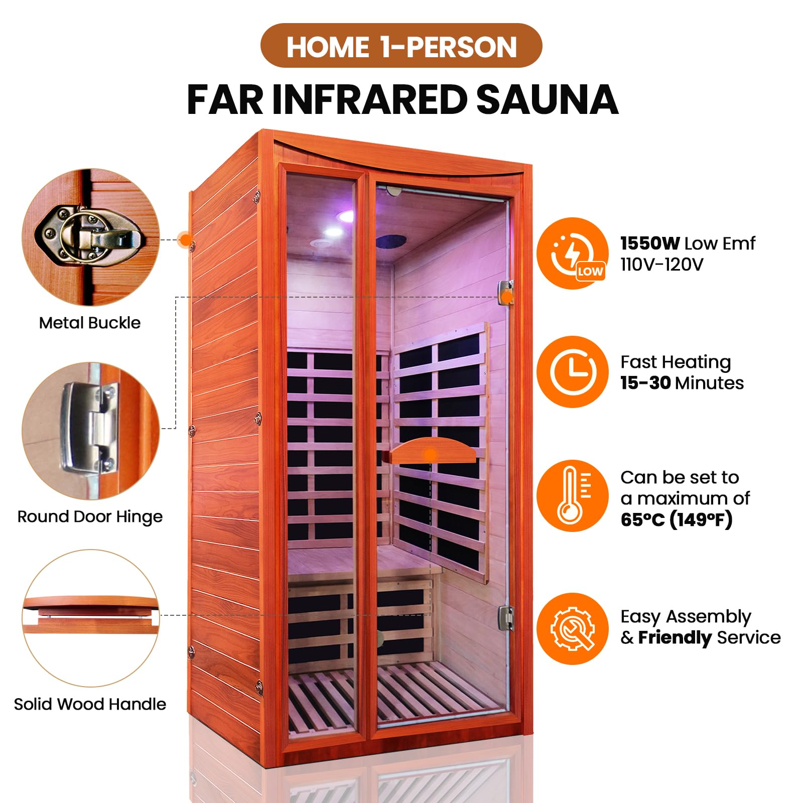 2 Person Infrared Sauna Far Infrared Sauna Room for Home Indoor 2000W Low-EMF Wood Dry Sauna with Full Starry Sky Lights Ceiling in 7 Color Speaker Fast Heating Easy Assembly- 47.3*41.3*74.8 IN