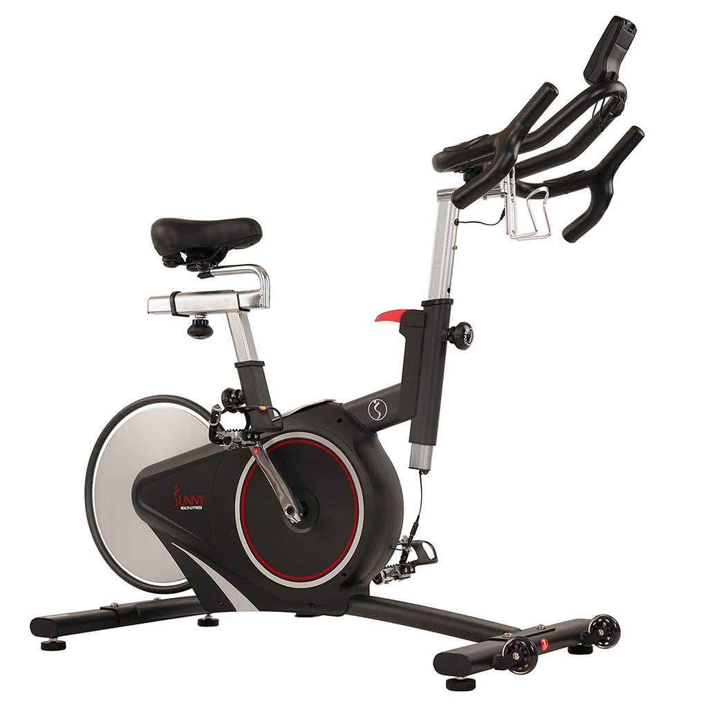 Sunny Health & Fitness Indoor Intensive Cycling Exercise Bike, Adjustable Cardio Training Exerciser w/Emergency Brake for Home, Optional Free SunnyFit App Bluetooth Link + Electromagnetic Resistance
