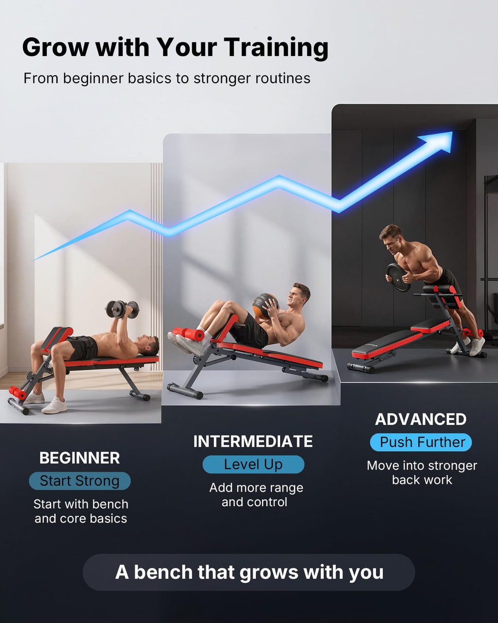 MERACH Roman Chair Back Extension, Adjustable Weight Bench, Home Gym Sit Up Bench for Glutes & Ab Workouts, Back Extension Machine, Hyperextension Roman Chair for Lower Back Pain Relief