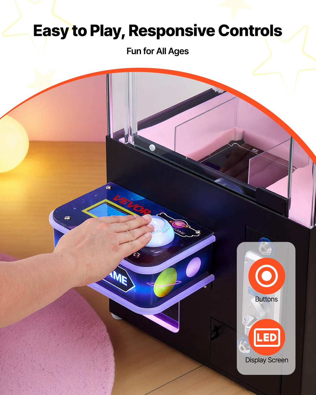 VEVOR Claw Crane Machine, Medium-Sized Arcade Game Machine with Claw + Grabber Double-Layer, Light & Sound, Toy Candy Grabber Prize Dispenser Vending Toy, for Commercial Home Cinema, Black Purple