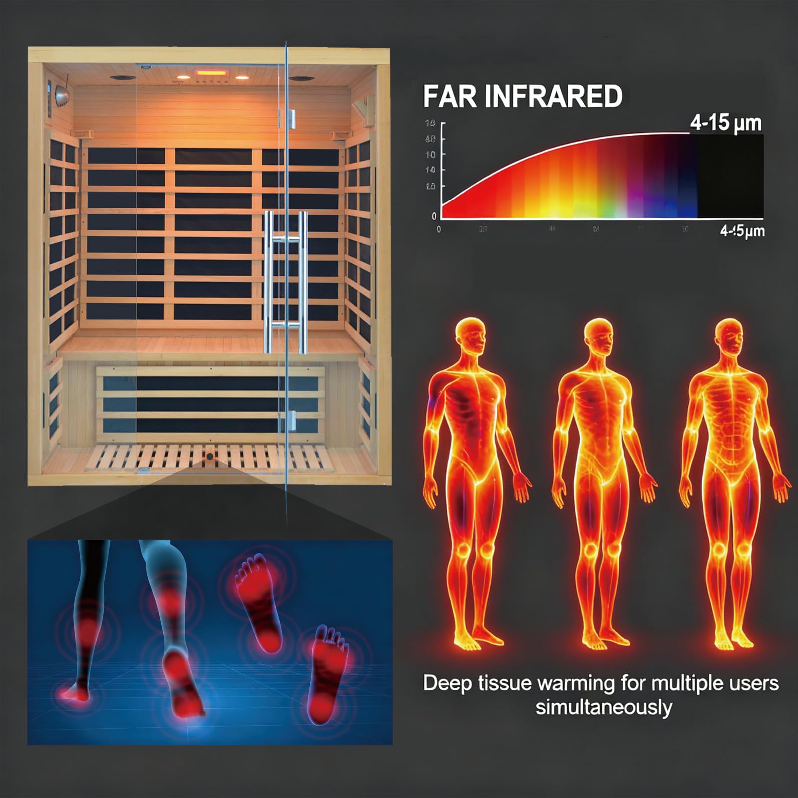 1350W Far Infrared Home Sauna, Energy-Efficient Fast-Heating Indoor Sauna Room with Bluetooth & 7-Color Therapy, Canadian Hemlock Wood, Modular Design - Ideal for Home Gym, Family Relaxation