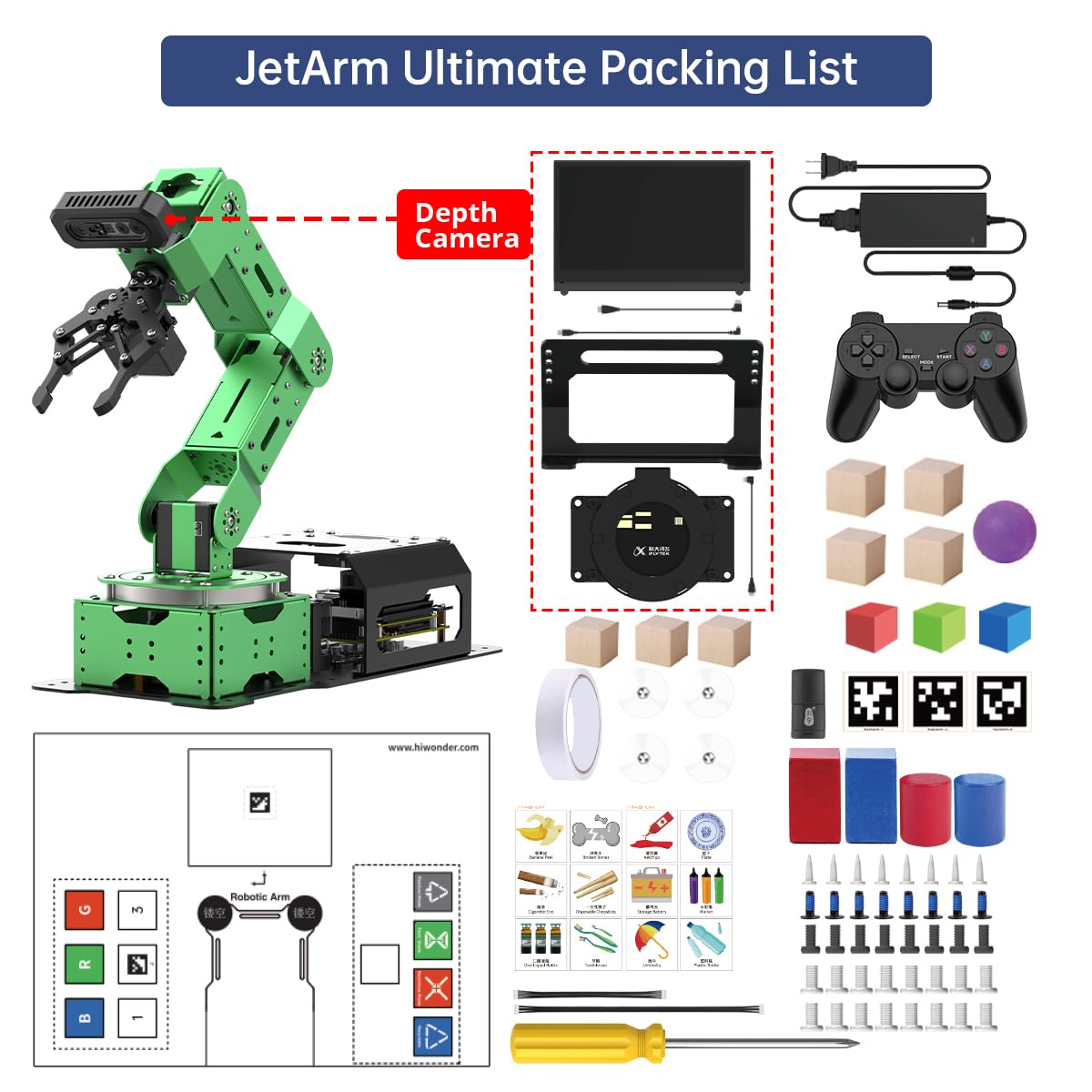 HIWONDER ROS2 ChatGPT Robotic Arm 6DOF Flexible Smart Robot Large AI Models Programming Robot Arm Kit ROS Education AI Vision & Voice Command Scene Understanding, JetArm Ultimate & Jetson Nano 4GB