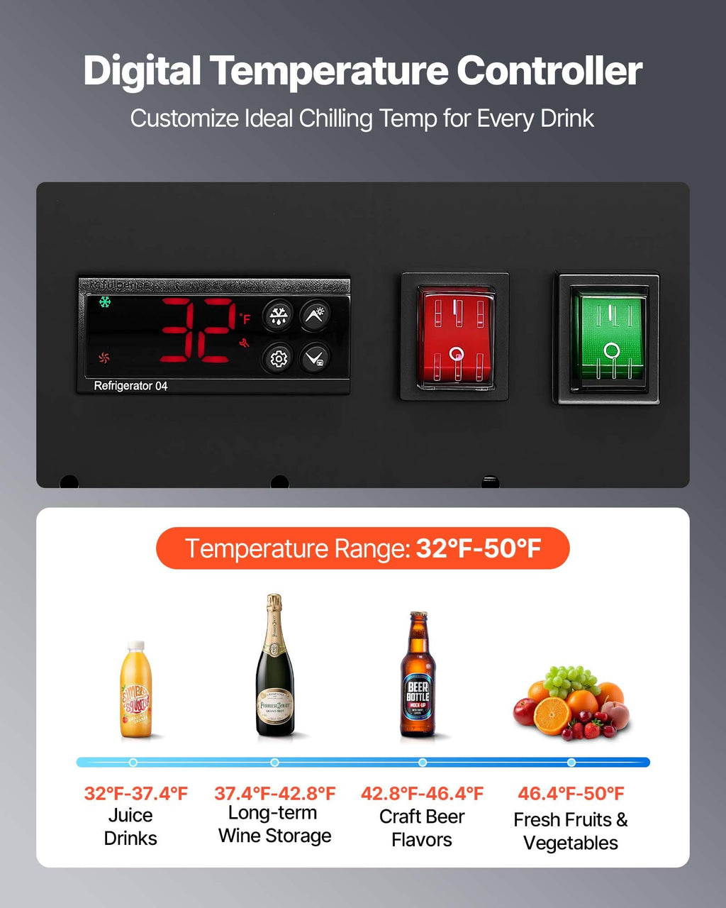 VEVOR Commercial Merchandiser Refrigerator, 6.9 Cu.Ft / 195L Glass Door Display Refrigerator, Upright Beverage Cooler Fridge with 4 Adjustable Shelves, Soft LED Light & Casters for Homes Shops Bars