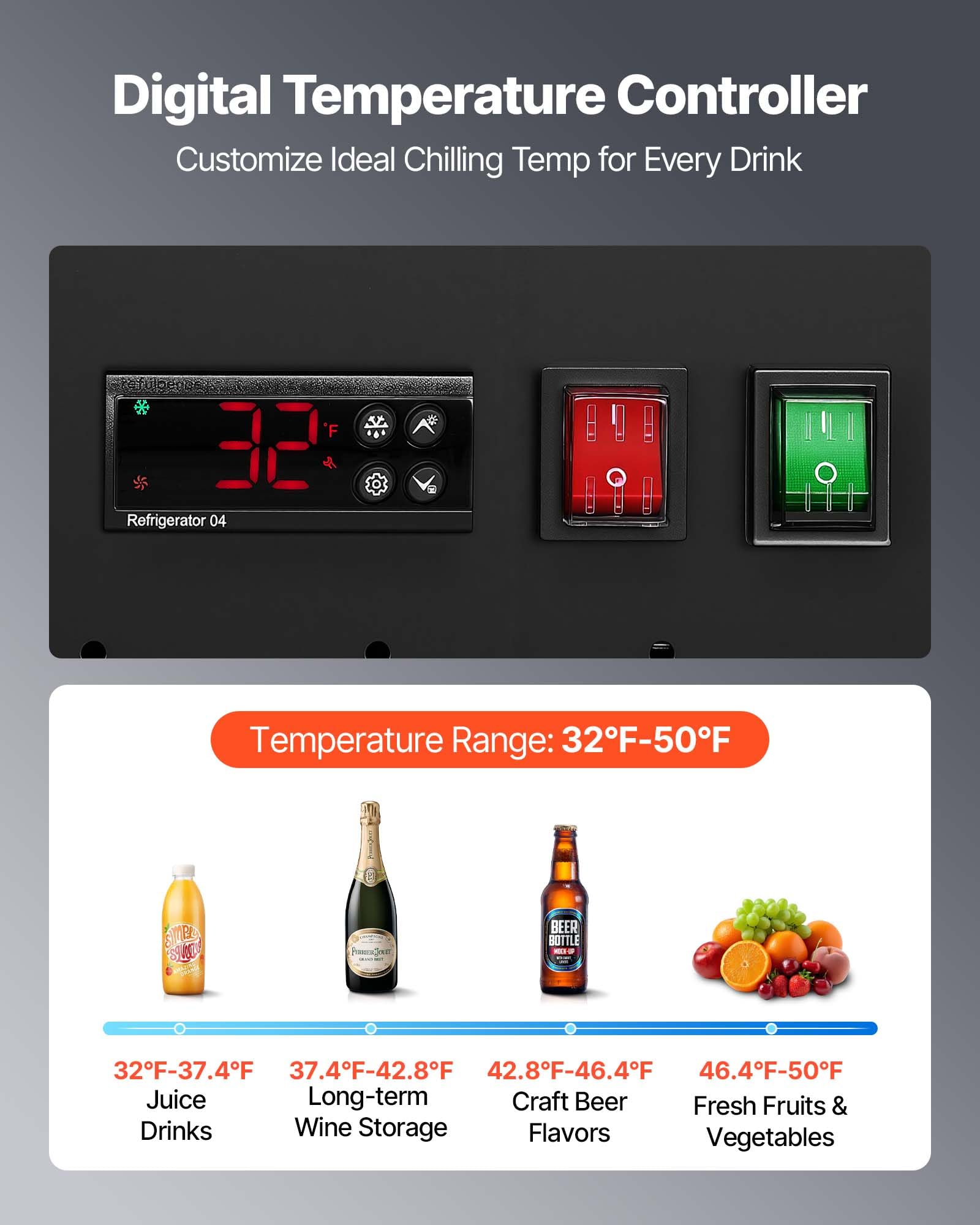 VEVOR Commercial Merchandiser Refrigerator, 6.9 Cu.Ft / 195L Glass Door Display Refrigerator, Upright Beverage Cooler Fridge with 4 Adjustable Shelves, Soft LED Light & Casters for Homes Shops Bars