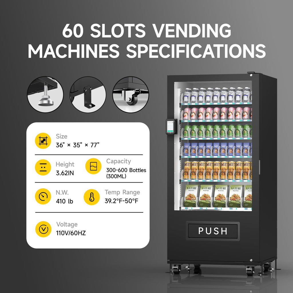 60-Slot Commercial Vending Machine for Sale, Refrigerated Vending Machine Snacks and Drinks Combo with Credit Card & NFC Payment, Vending Machine for Home, Offices and Gyms, Vending Machines Cheap