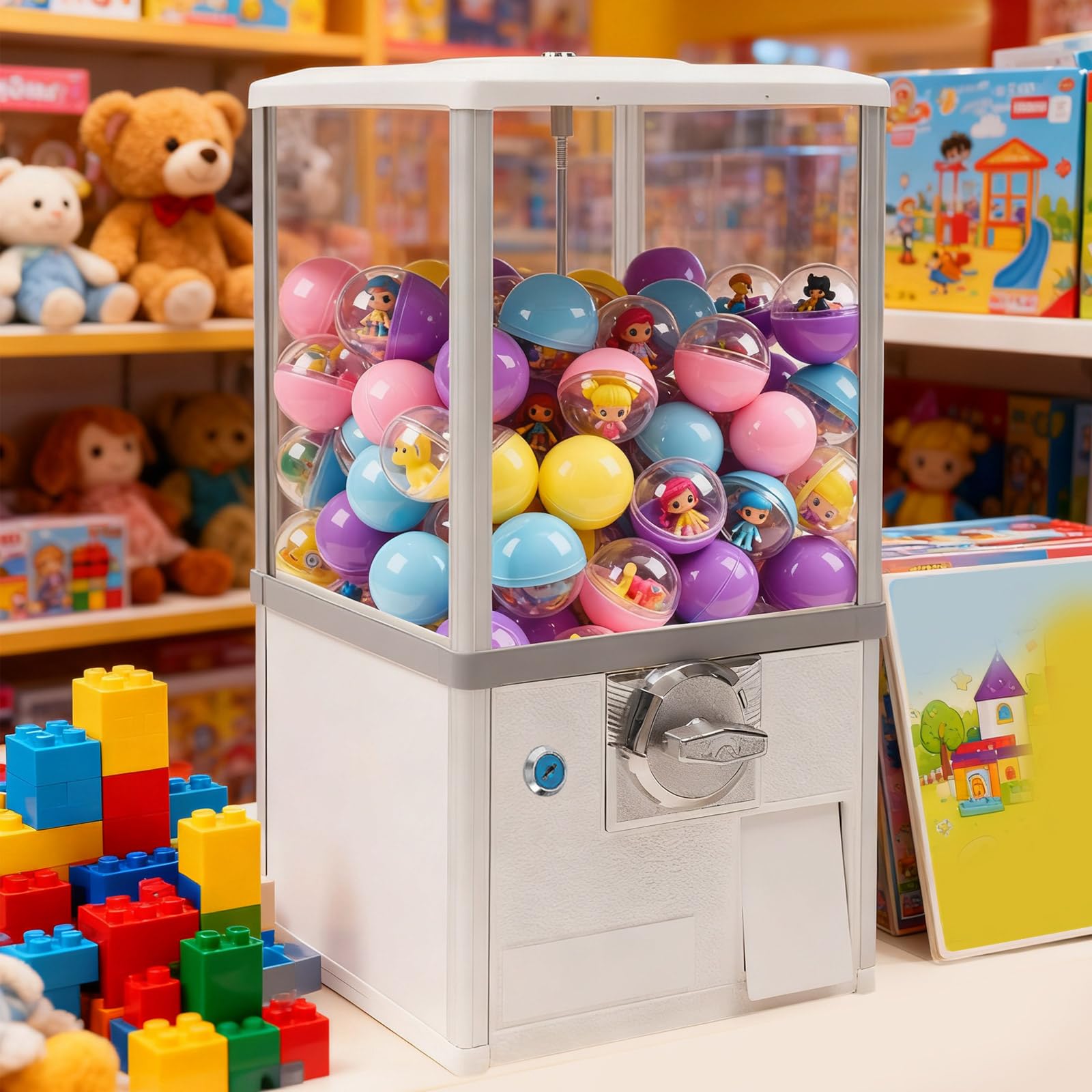 25-Cent Commercial Vending Machine, Capsule Toys Candy Bulk Gumball Device (Blue) | Operated Capsule Vending Machine for Arcades, Retail Stores and Small Business