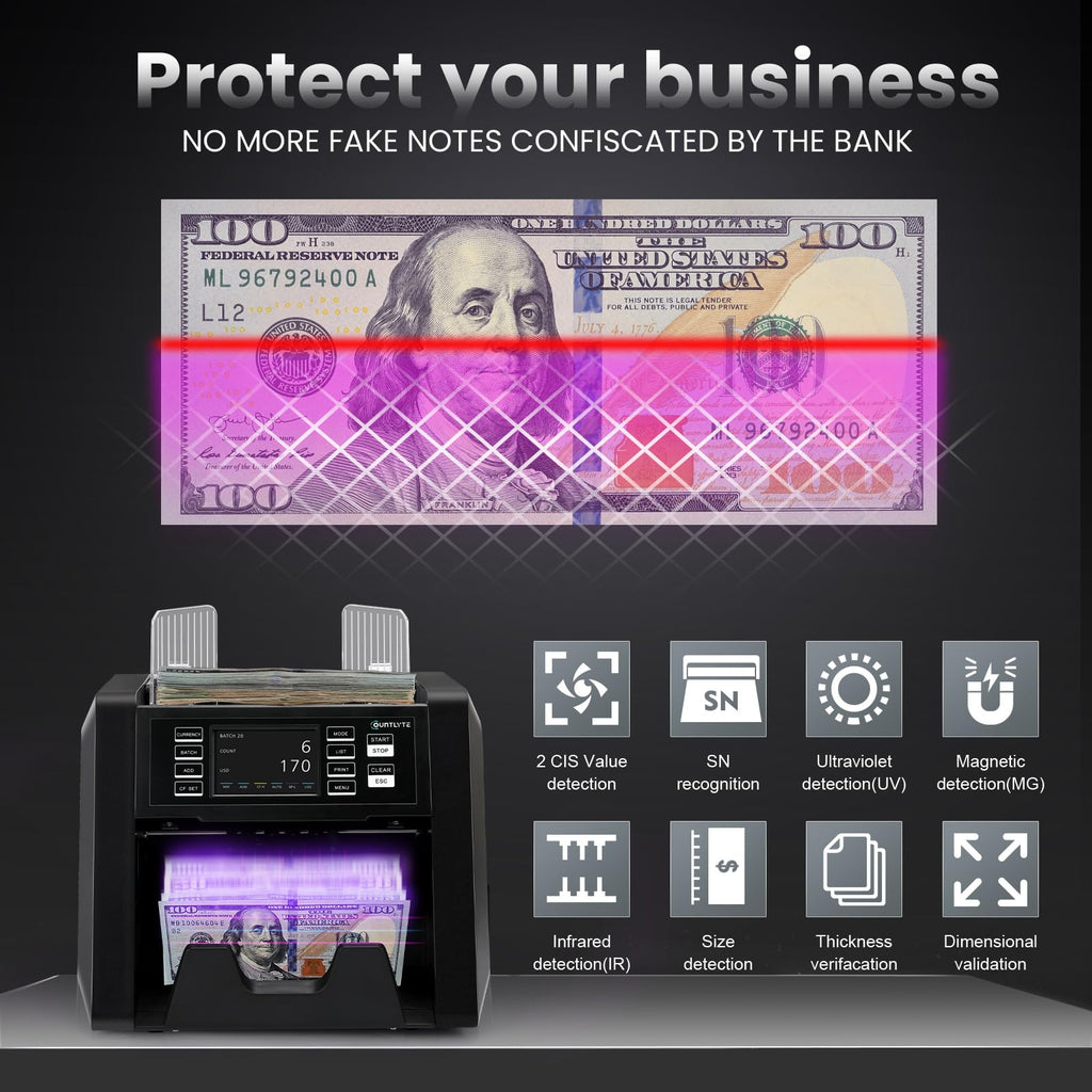 C-N30A Mixed Denomination Money Counter Machine,Value Counting,Multi Currency,CIS/UV/MG/IR Counterfeit Detection Bill Counter,Printer Enabled,Touch Screen,Cash Counter