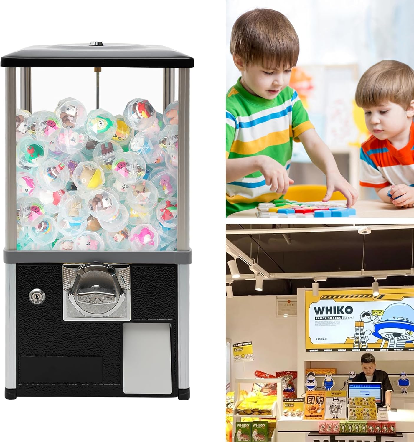 Gachapon Machine, 21 Inch Height PS Bouncy Balls Dispenser, Commercial Candy Bubble Gum Vending Machine with Clear Design Hold 180 Capsule Toys for Game Stores,Retail Stores,Gumball Bank, Home