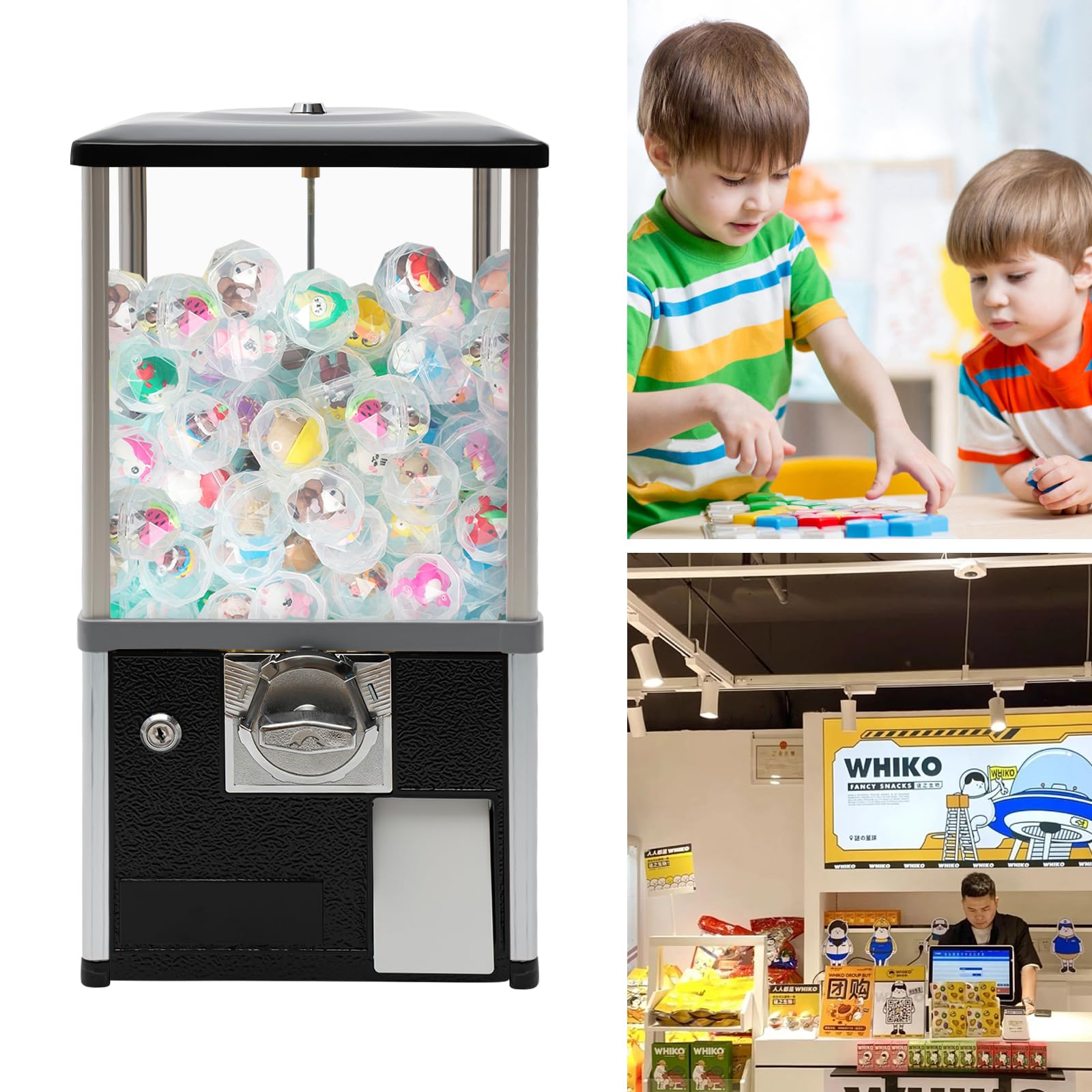 PERFERATE 25 Cents Coin Operated Vending Machine Commercial Gumball Machine for 1.8"-2" Balls Toy Capsule Vending Machines Gashapon Machines for Retail Stores Shopping Mall, 20" H (Green)