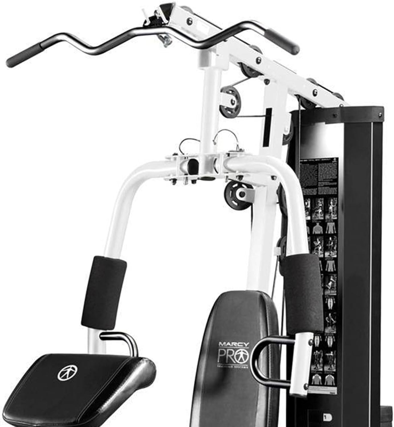 Marcy Home Gym Workout Station with Curl Pad, Lat Pulldown, Leg Developer & Weights, White