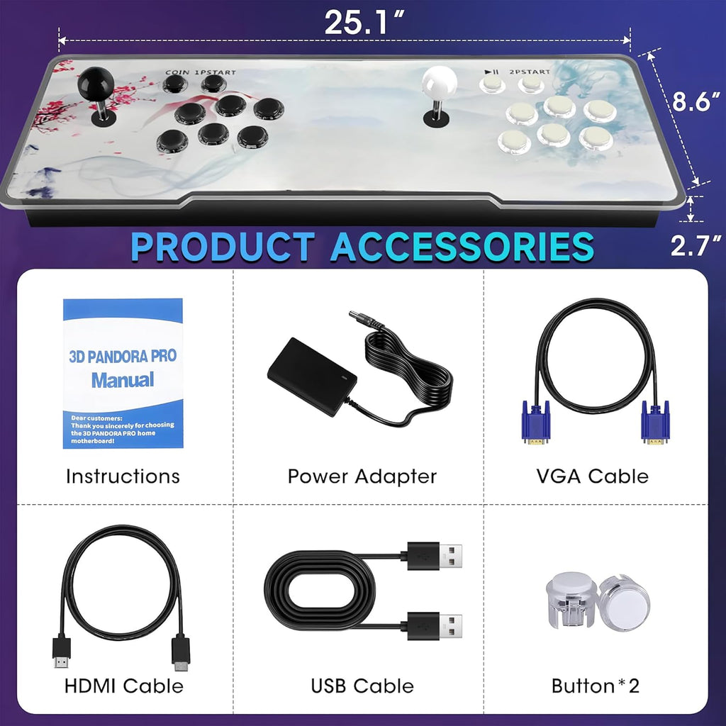 Pandora Box Arcade, 29800 Games in 1 Arcade Game Console, 1280x720 Full HD Retro Gaming Machine for PC & Projector & TV 2-4 Players 3D Games Favorite List Save/Search/Hide/Pause/Delete Game