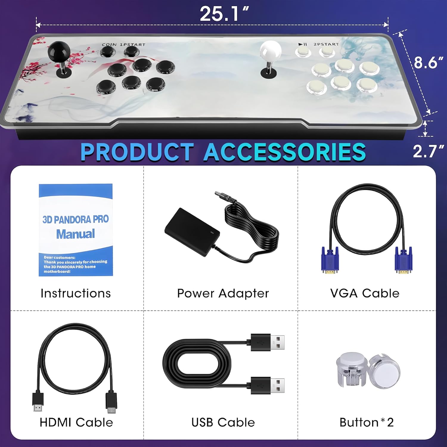 Pandora Box Arcade, 29800 Games in 1 Arcade Game Console, 1280x720 Full HD Retro Gaming Machine for PC & Projector & TV 2-4 Players 3D Games Favorite List Save/Search/Hide/Pause/Delete Game