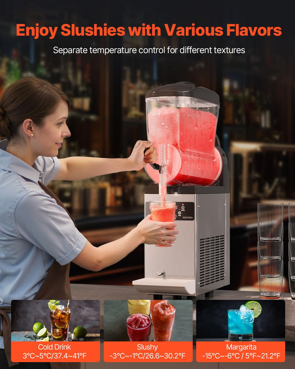 VEVOR Commercial Slushy Machine, 12Lx3 Triple Tank Frozen Drink Machine, 144 Cups Stainless Steel Margarita Smoothie Frozen Drink Maker, Slushie Maker for Home Party Restaurants Cafe Bars