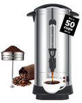 OSTBA 1500W Commercial Coffee Urn 100 Cup / 15L Large Percolator Coffee Pot, Double-Wall 304 Stainless Steel Hot Water Dispenser, Fast Brewing Electric Coffee Maker for Catering, Parties, Offices