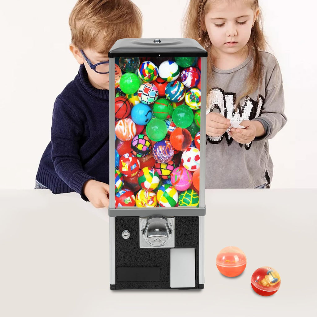 Commercial Candy Vending Machine, 4-Quarter Operated Toy Dispenser with Key Lock, 250-Capacity Capsule Vendor for Arcades Stores, 1.77-1.97in Toys (Black)