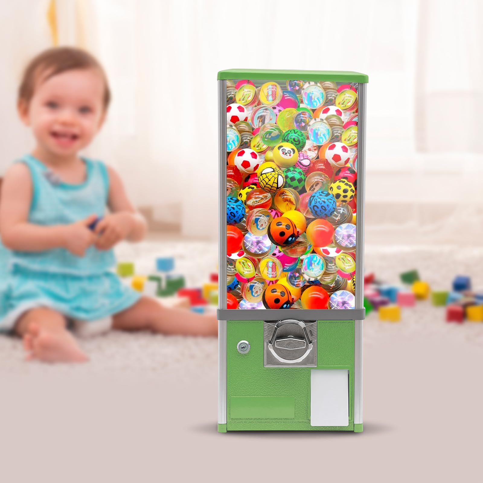 Commercial Candy Vending Machine, 4-Quarter Operated Toy Dispenser with Key Lock, 250-Capacity Capsule Vendor for Arcades Stores, 1.77-1.97in Toys (Black)