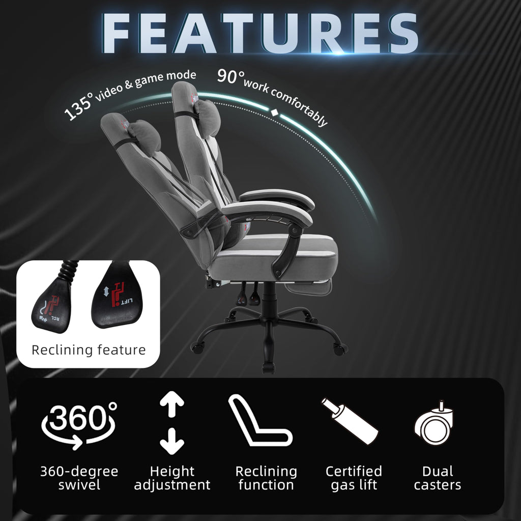 Shintenchi Big and Tall Gaming Chair Fabric Pocket Spring Cushion,High Back Recliner with Footrest and Headrest for Adults, Massage Lumbar Support for Home Office, Ergonomic Computer Desk Chair, Blue