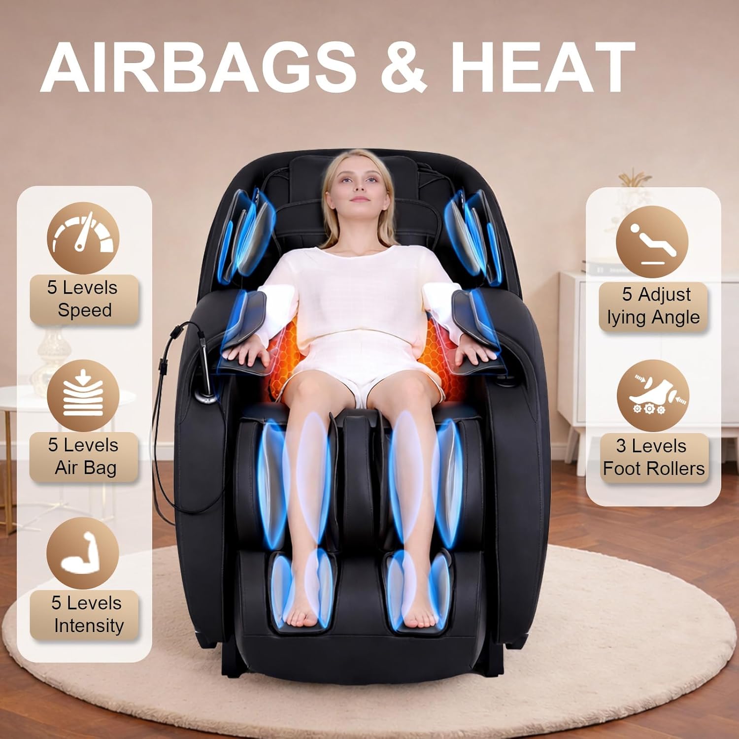 4D Massage Chair Full Body, 20 Modes Zero Gravity Massage Chair with 53.15 Inches SL Track, Foot Massage, Neck and Shoulder Massage, Shiatsu, Bluetooth Speaker, Home, Navy Blue